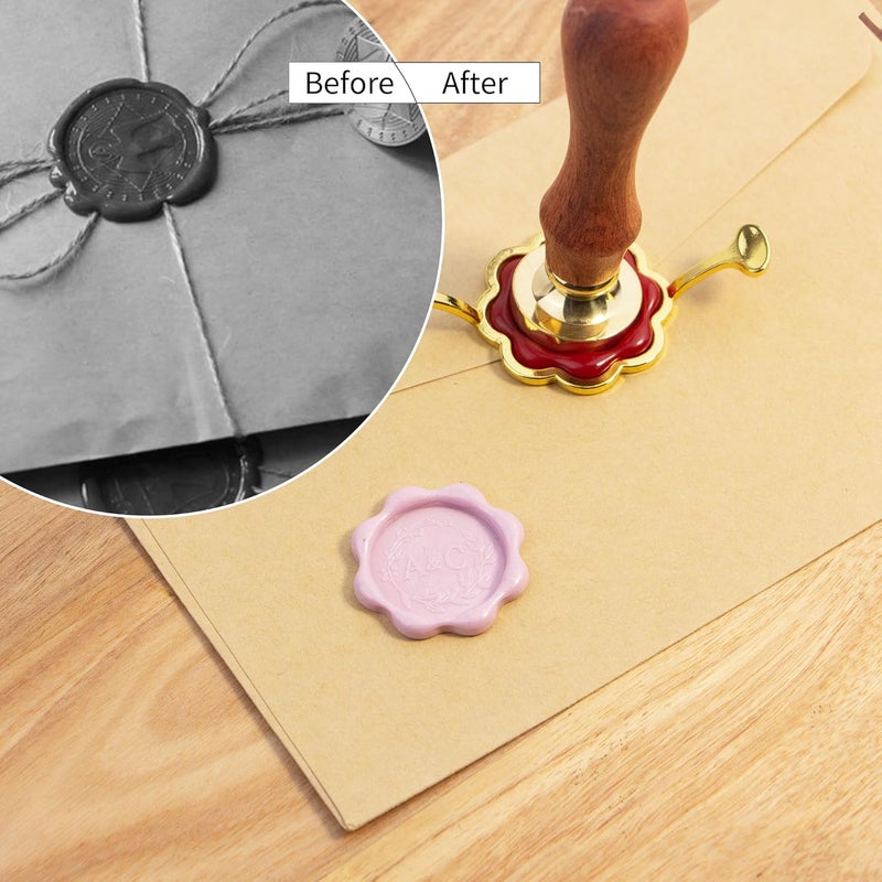 krastmon Metal Petal Shaped Wax Seal Stamp Mold with Silicone Waxing Mat for DIY Craft, Envelopes, Gifts and Wine Packaging, Gold - Image 4